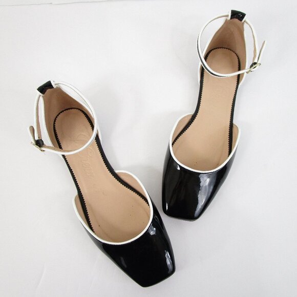 J. Crew Womens Black Patent Leather Piped Ballet Ankle Flats Size 8.5 - Picture 2 of 9